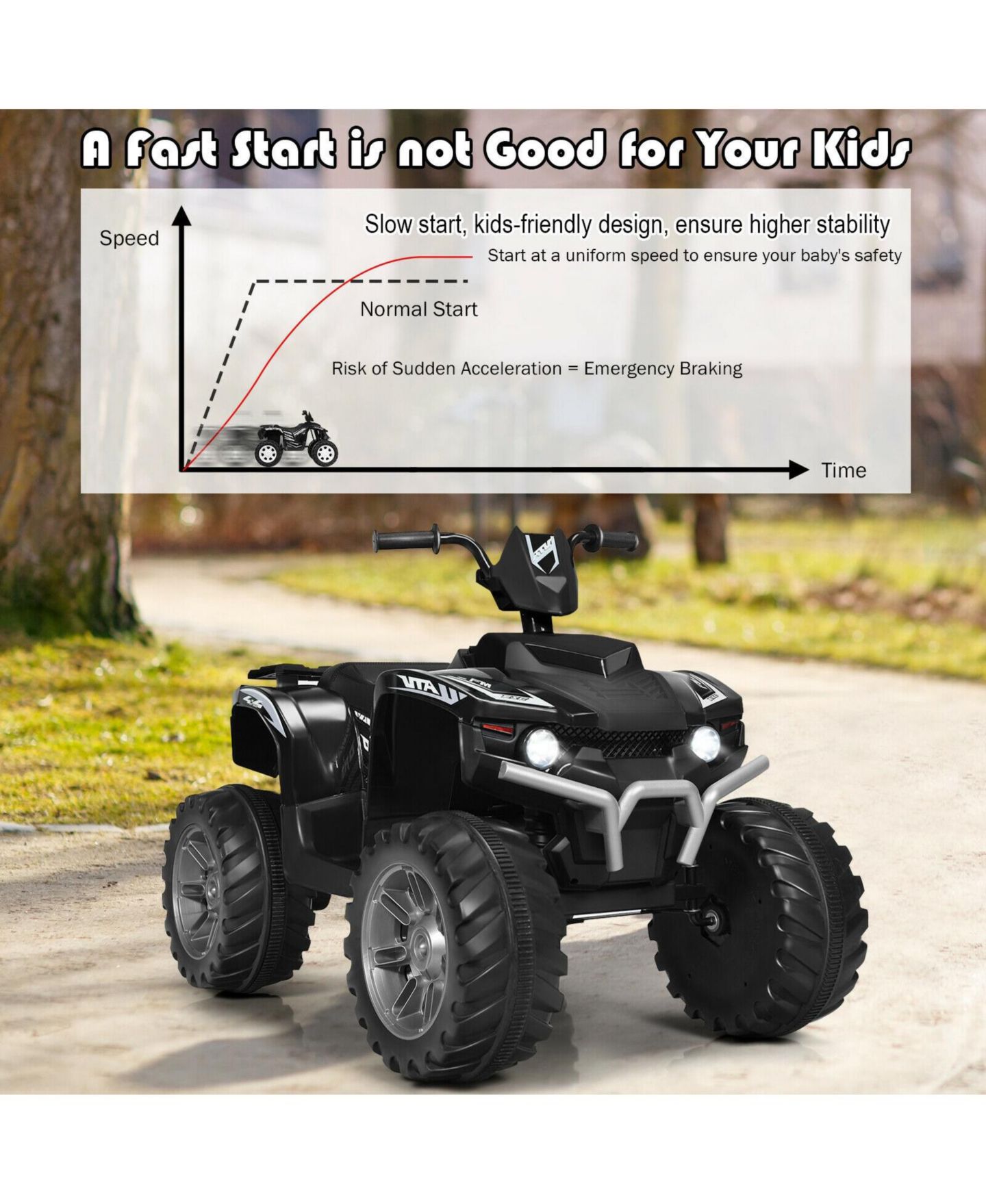Детская игрушка Mecale 12V Kids Ride-On ATV with LED Lights, 1-Seat, Ages 3+, цвет: Чёрный — фото 8