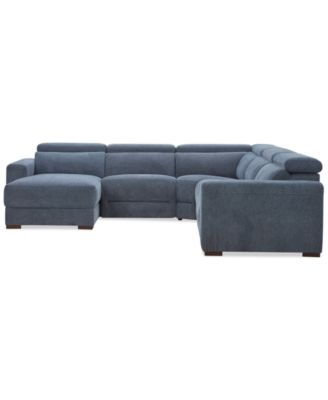 Nevio 5-Pc. Fabric Power Headrest Sectional with 2 Power Motion Chairs