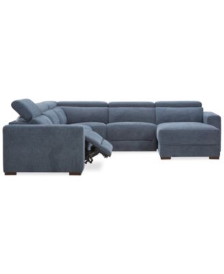 Nevio 5-Pc. Fabric Power Headrest Sectional with 1 Power Motion Chair