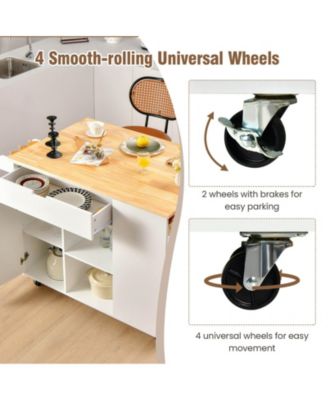 Drop-Leaf Kitchen Island with Rubber Wood Top