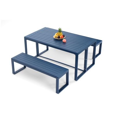 3-Piece Outdoor Patio Dining Set, Aluminum Furniture Set with 1 Rectangular Picnic Table and 2 Benches for Garden, Lawn, Yard