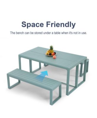 3-Piece Outdoor Patio Dining Set, Aluminum Furniture Set with 1 Rectangular Picnic Table and 2 Benches for Garden, Lawn, Yard