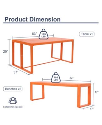 3-Piece Outdoor Patio Dining Set, Aluminum Furniture Set with 1 Rectangular Picnic Table and 2 Benches for Garden, Lawn, Yard