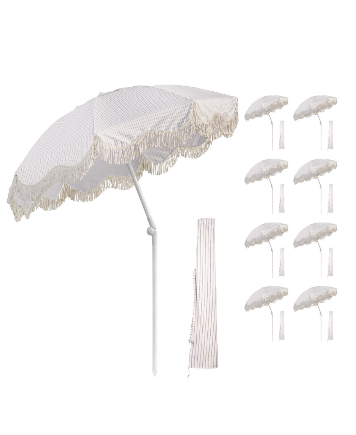LAGarde 9 Pack 6Ft Fringe Patio Umbrella with Push Button Tilt Carry Bag UV30+ Outdoor Yard Lawn Yard Party Purple Stripe - Purple stripe