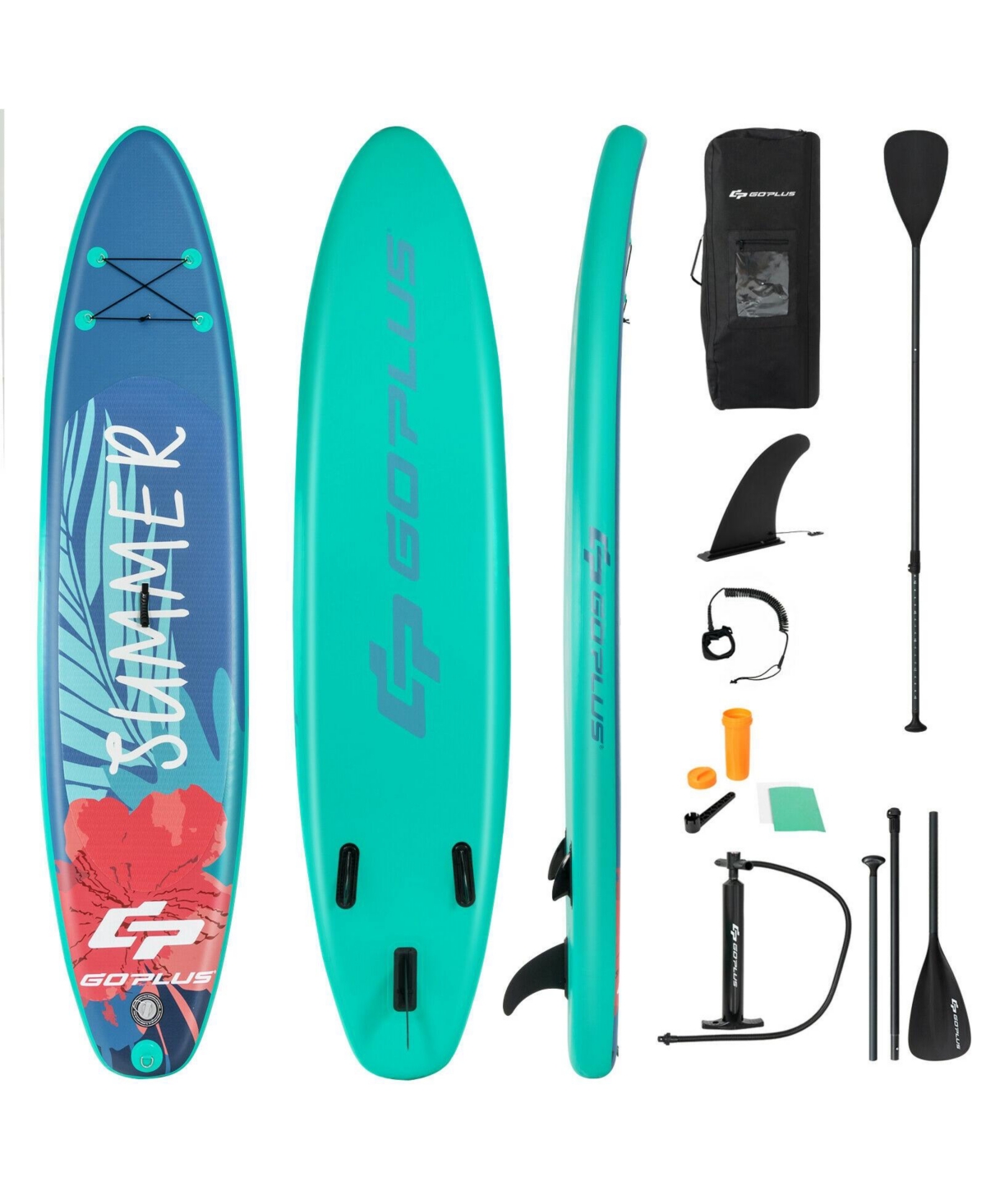 10 Feet Inflatable Stand Up Paddle Board with Backpack Leash Aluminum Paddle-l - Green