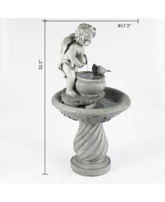 Gray Resin Cherub Birdbath Outdoor Patio Fountain