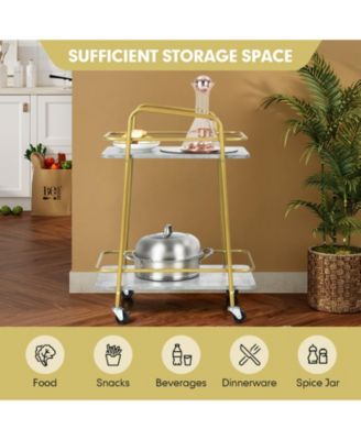 2-tier Kitchen Rolling Cart with Steel Frame and Lockable Casters