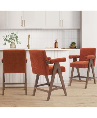 Upholstered Counter Height Stool with Arms, 25.5" Solid Wood Chair for Kitchen Island or Home Bar-Maison Boucle