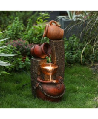 Rustic Resin Pots and Posts Outdoor Fountain