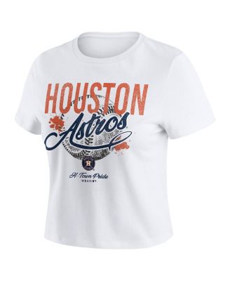 Women's White Houston Astros Distressed Cropped Baby T-Shirt
