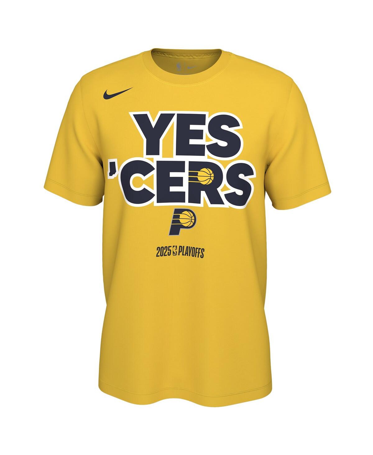 Nike Men's And Women'sâ Gold Indiana Pacers 2025 Nba Playoffs On-court Mantra T-shirt
