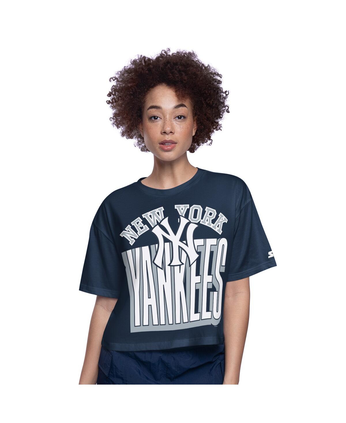 Women's Navy New York Yankees Play the Ball Boxy Cropped T-Shirt - Navy