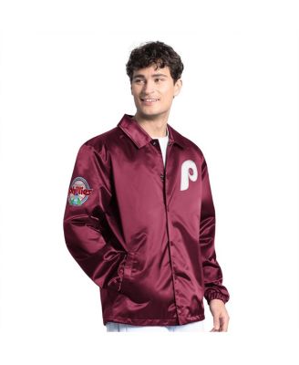 Starter - Men's Burgundy Philadelphia Phillies Cooperstown Collection Point Man Full-Snap Coaches Jacket