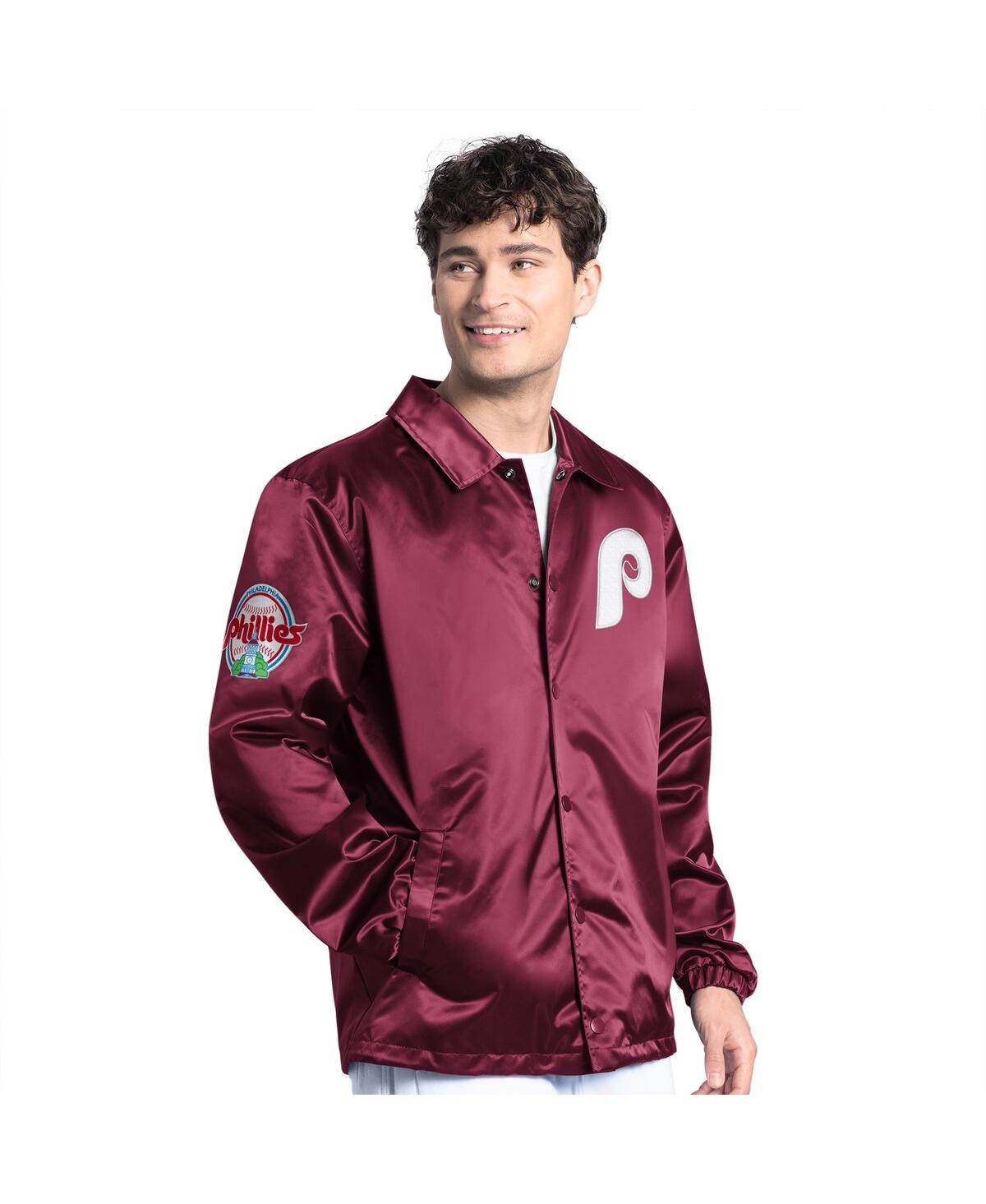 Men's Burgundy Philadelphia Phillies Cooperstown Collection Point Man Full-Snap Coaches Jacket - Burgundy