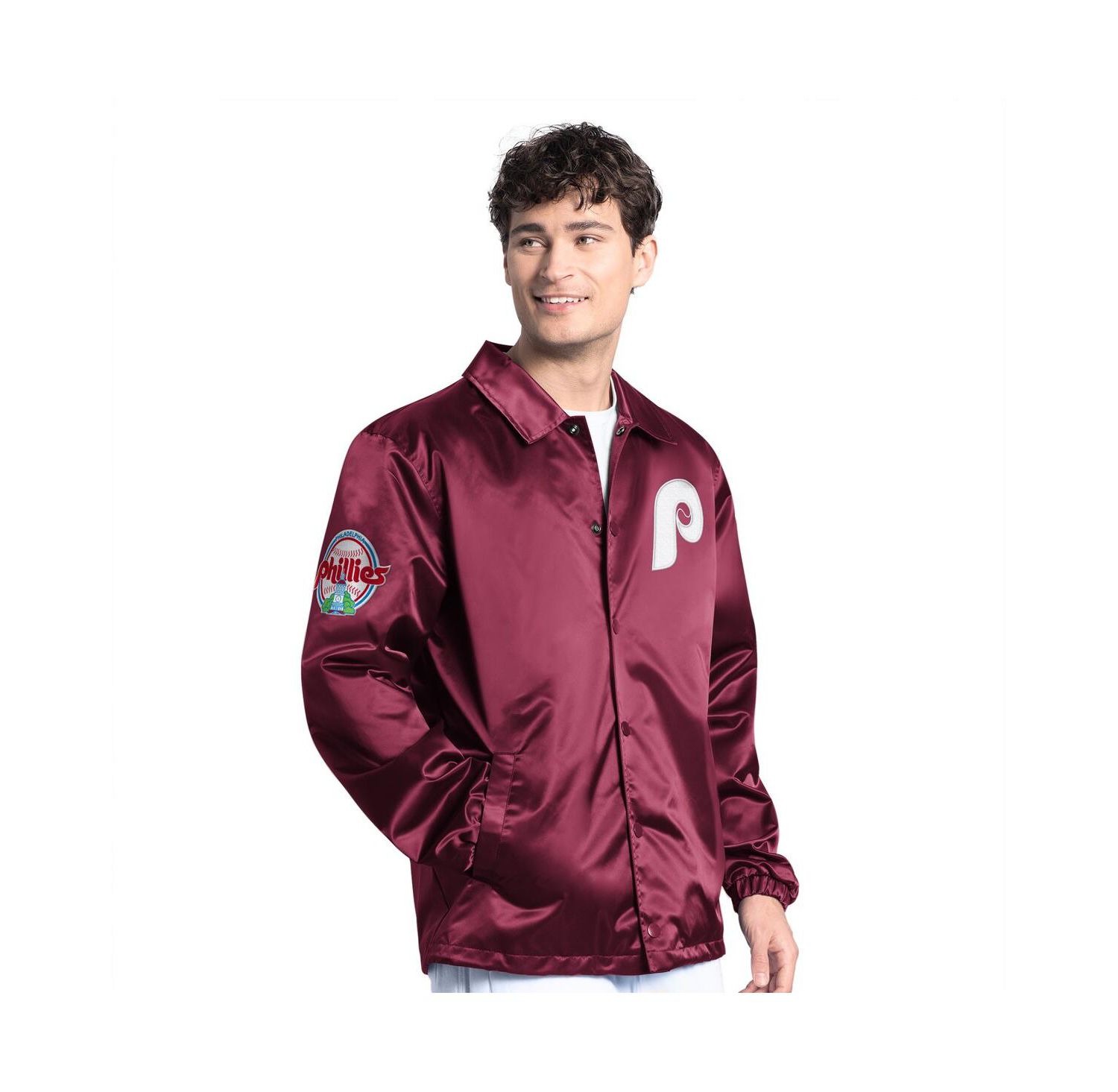Men's Burgundy Philadelphia Phillies Cooperstown Collection Point Man Full-Snap Coaches Jacket