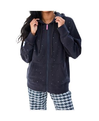 Women's Black Golden State Warriors Oversized Allover Gemstone Full-Zip Hoodie