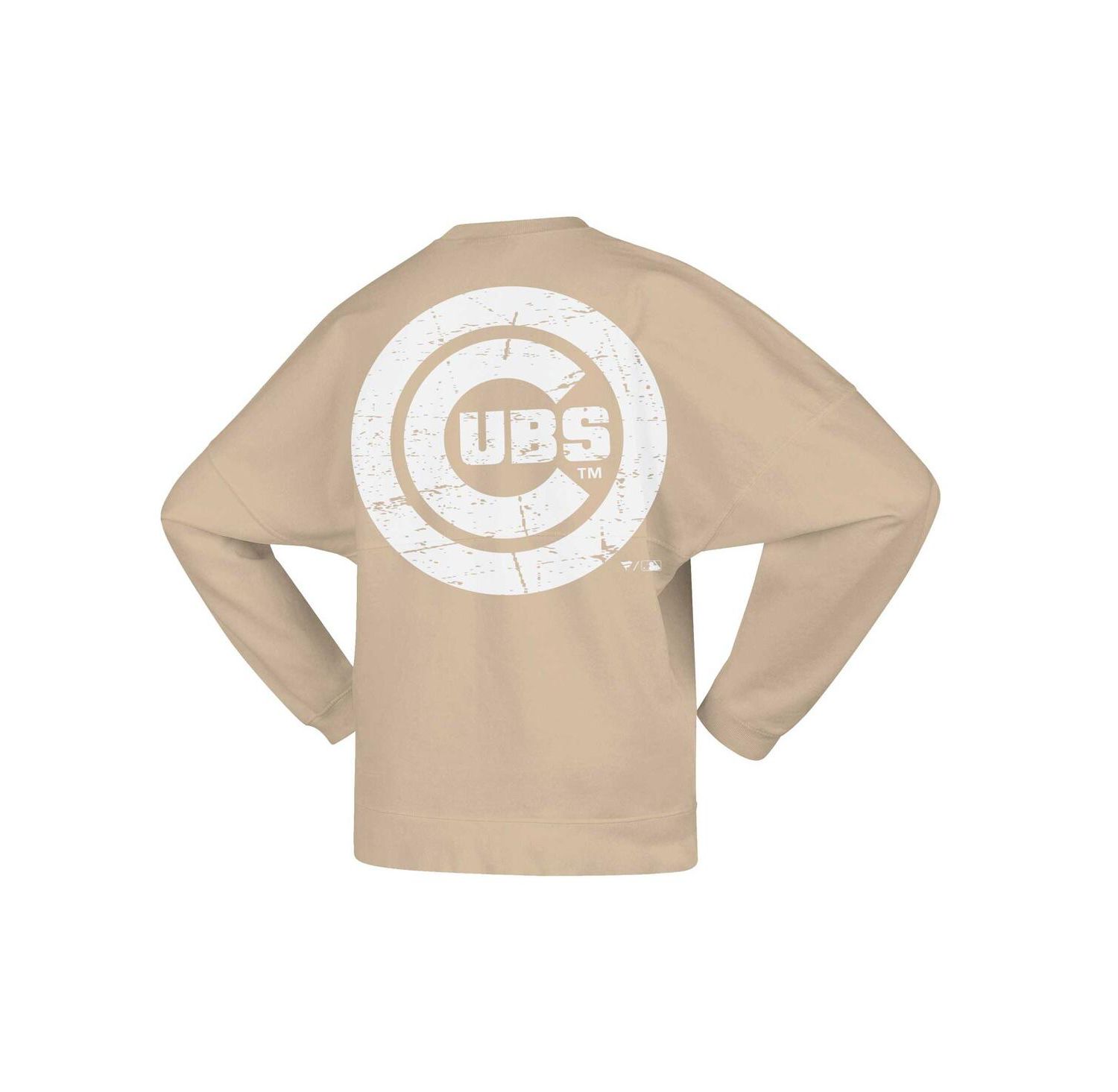 Women's Tan Distressed Chicago Cubs Branded Fleece Pullover Sweatshirt