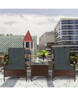 3 PCS Patio Wicker Rattan Furniture Set Coffee Table & 2 Rattan Chair