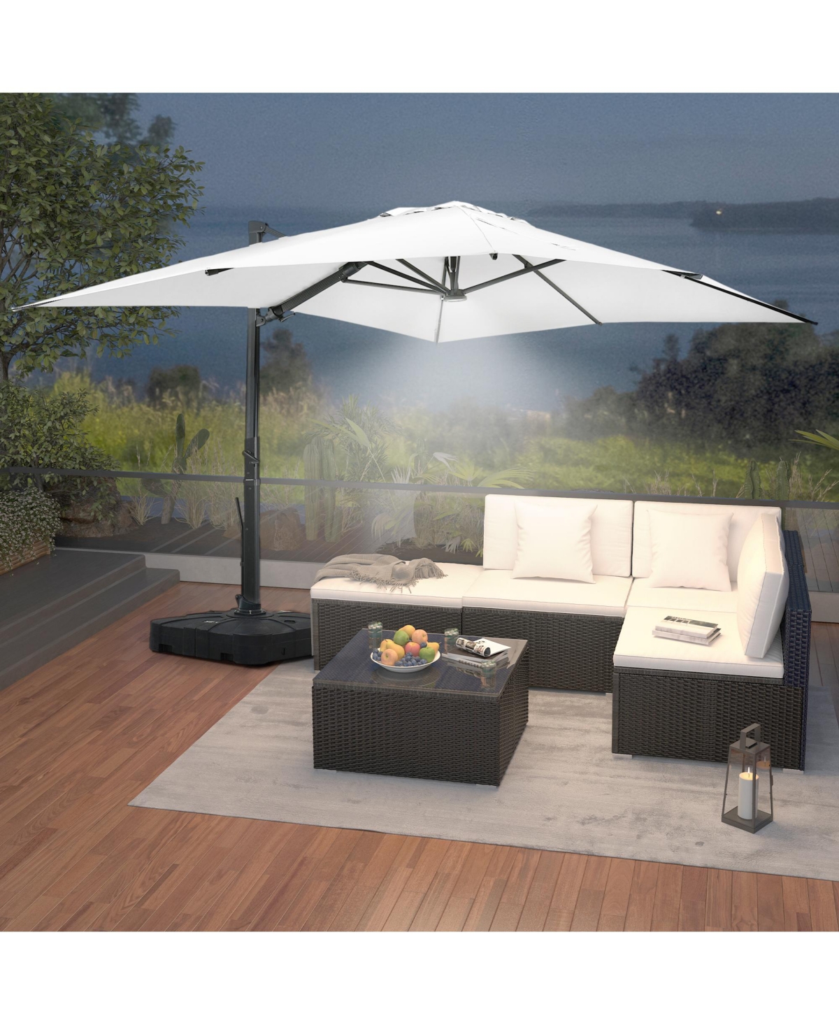 Mondawe 156"W x 120"D Rectangular Cantilever Umbrella with Detachable -level Brightness Led Light, w/ Weight Base Included