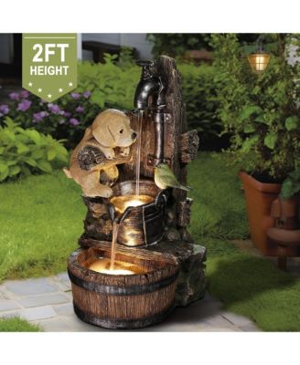 Puppy at the Farmhouse Faucet Resin Outdoor Fountain with Lights