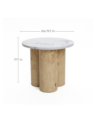 Chairside Table – 1 Pc, Manufactured Wood & Faux Marble, 17.7-Inch Round, 2-Tier Accent Table for Living Room or Bedroom
