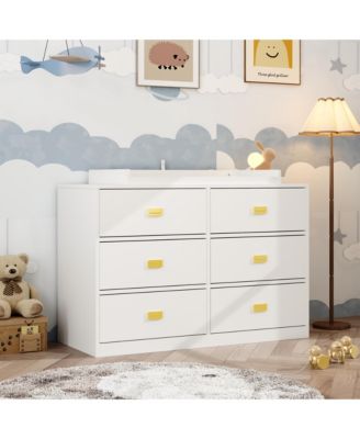 Changing table with six drawers, baby changing station with changing table top and drawers, white wood