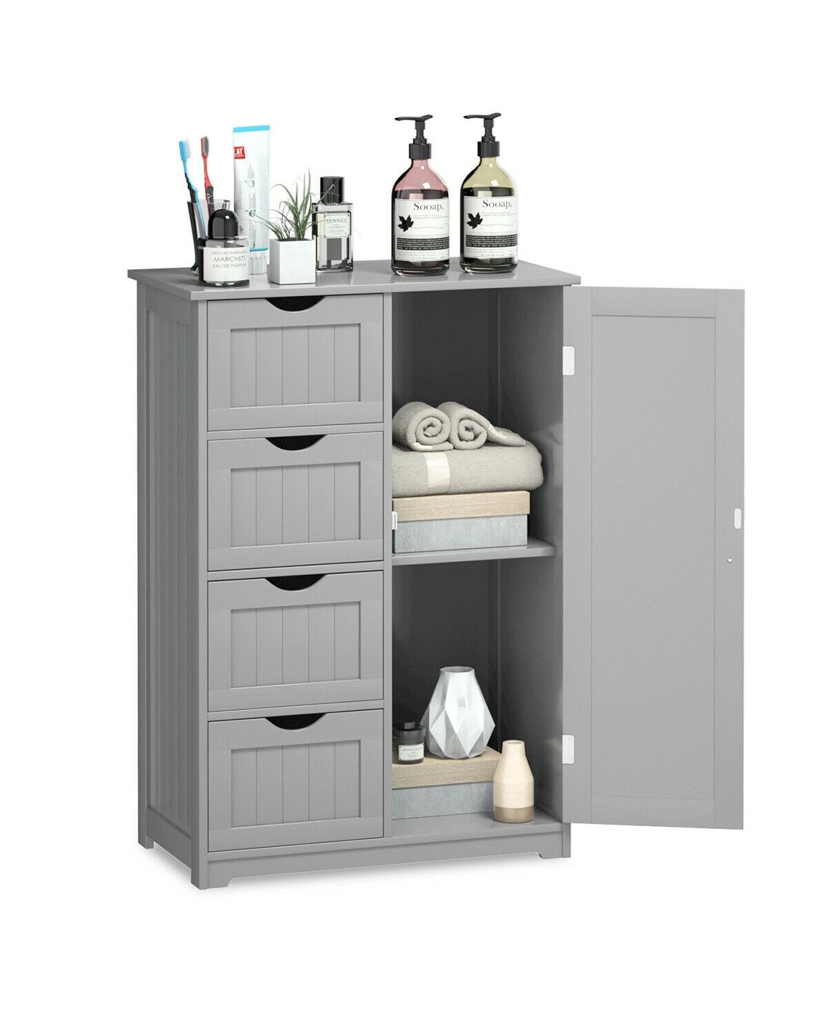 Standing Indoor Wooden Cabinet with 4 Drawers - Grey