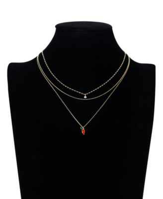 Cubic Zirconia Strawberry Pendant Layered Necklace Set