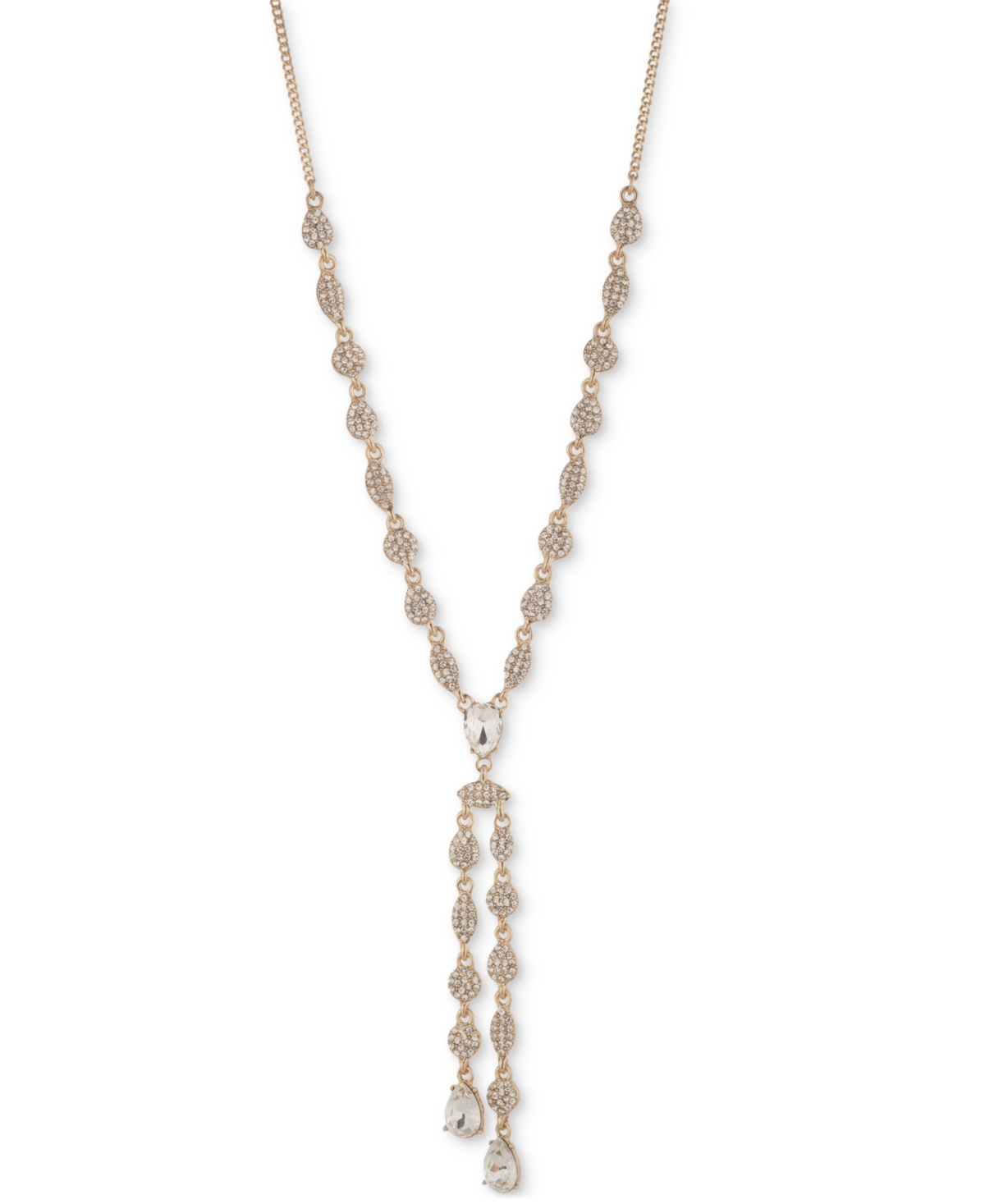 Givenchy Gold-tone Pave Cluster & Pear-shape Crystal Lariat Necklace, 16" + 3" Extender