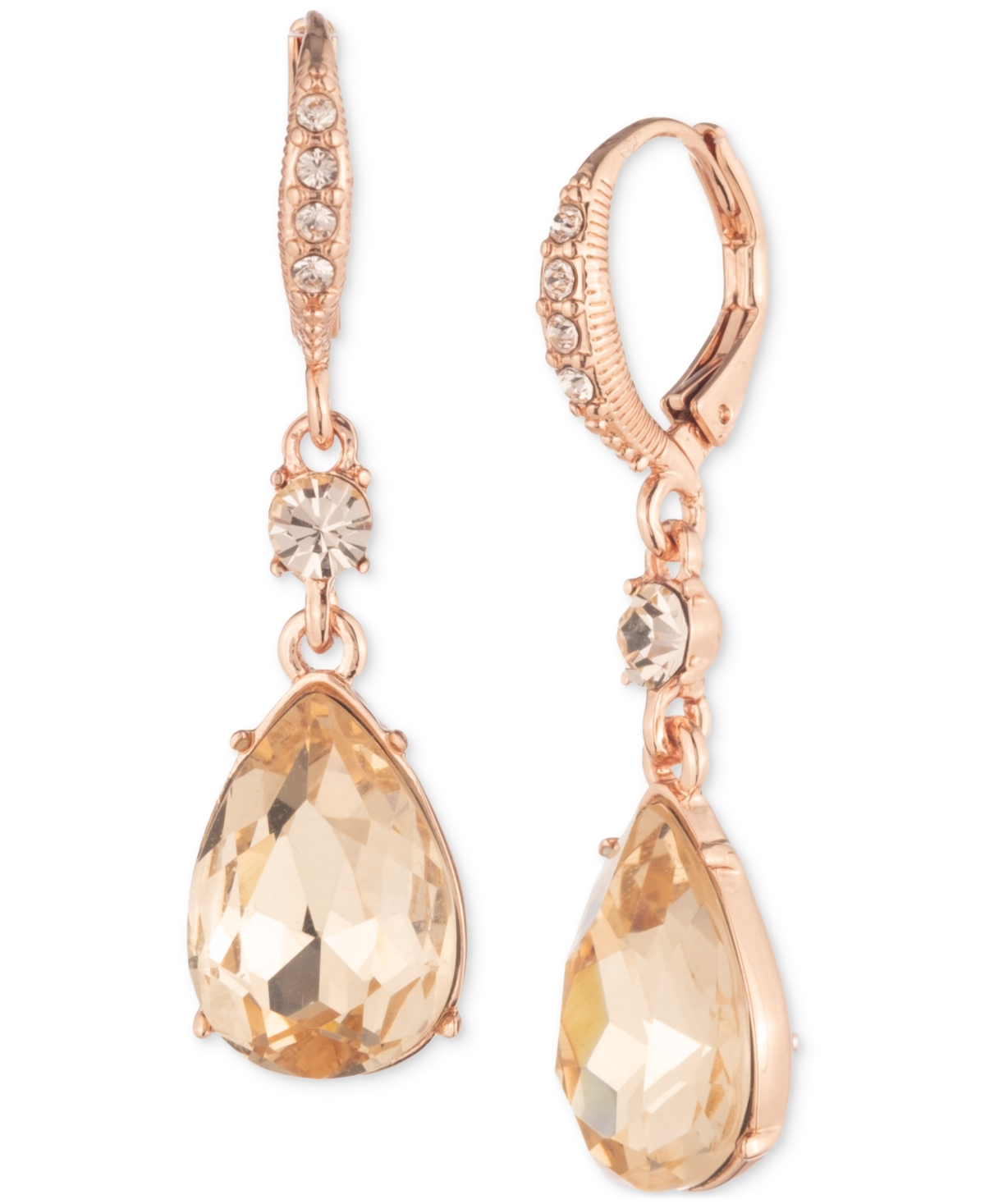 Rose Gold-Tone Pear-Shape Crystal Drop Earrings - Dark Pink