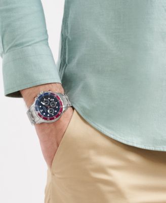 Men's Chronograph Silver-Tone Stainless Steel Watch Set, 44mm