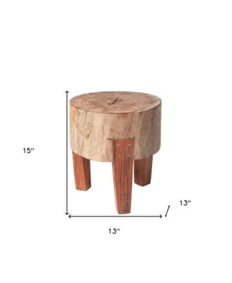 15" Dark Brown And Brown Distressed Reclaimed Wood Round End Table