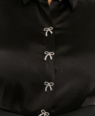 Women's Bow-Button Sheer Bishop-Sleeve Blouse