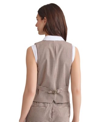 Women's Check-Print Button-Front Vest 