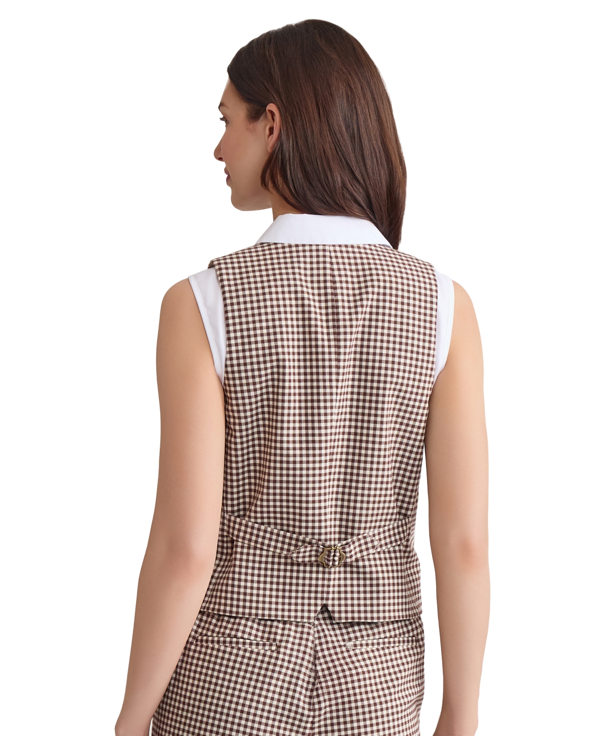 Jones New York Gingham Vest In Brown