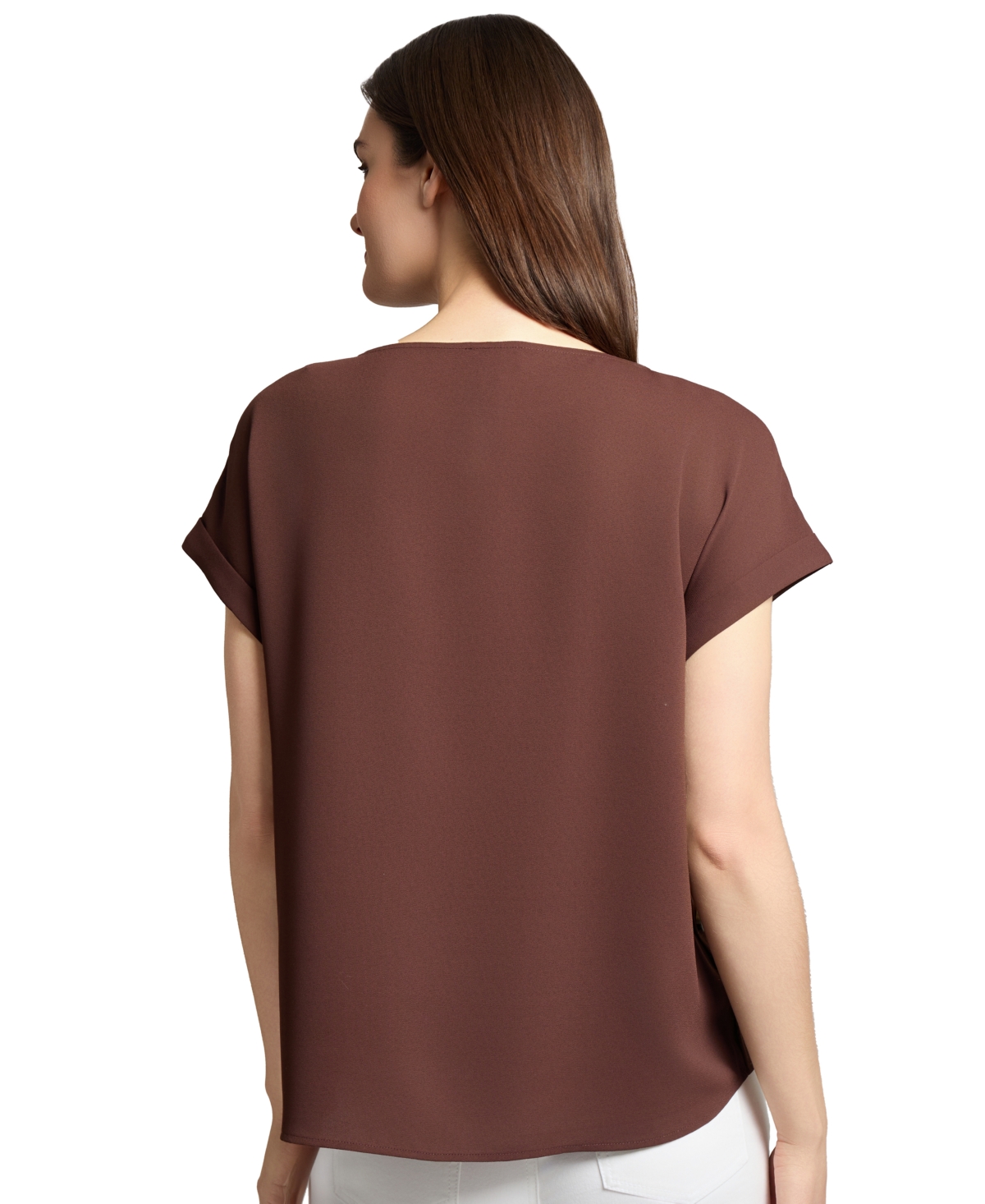 Jones New York Trim Detail Stretch Top In Brown