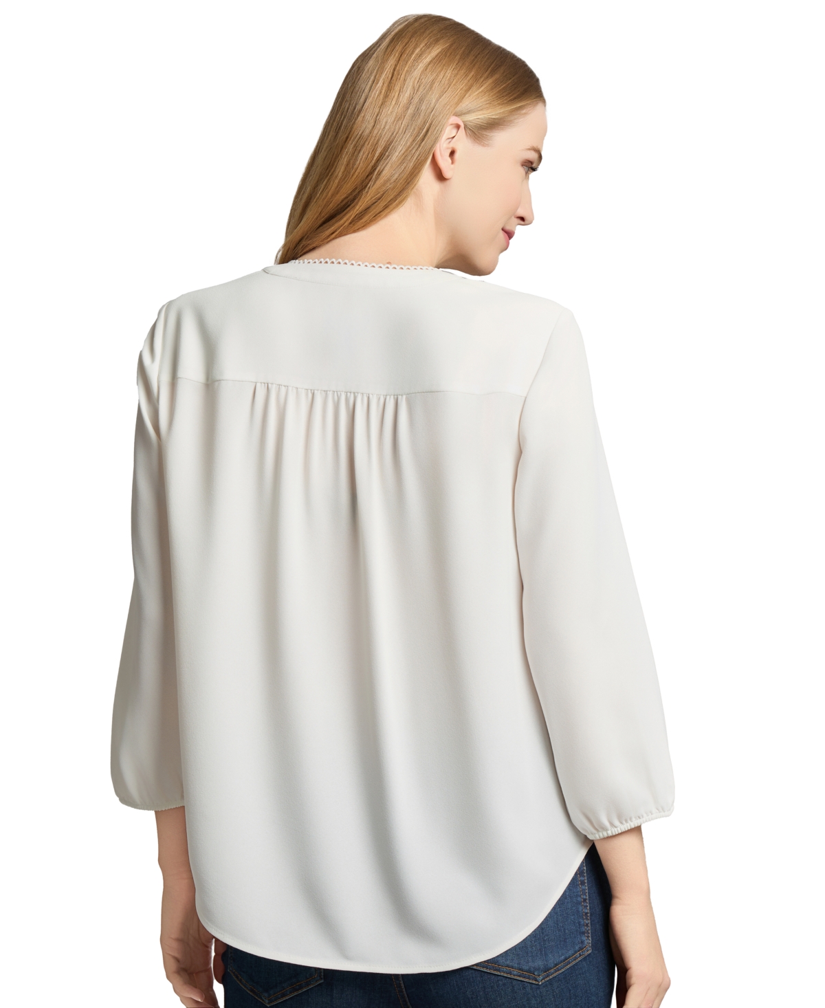 Jones New York Embroidered Accent Popover Top In White