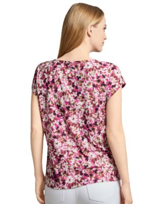 Women's Printed Keyhole Extended-Shoulder Top