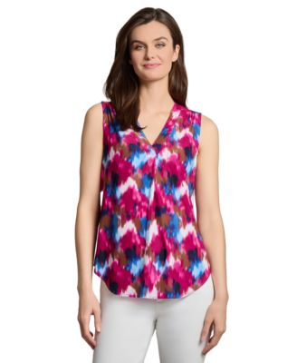 Jones New York - Women's Printed Pleat-Front Sleeveless Top