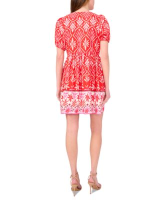 Women's Printed Tie-Neck Short-Sleeve Dress