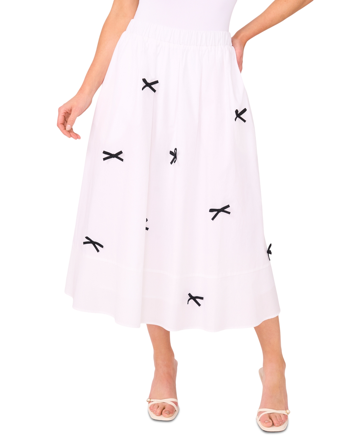Shop Cece Women's Cotton Bow-trim Pull-on Midi Skirt