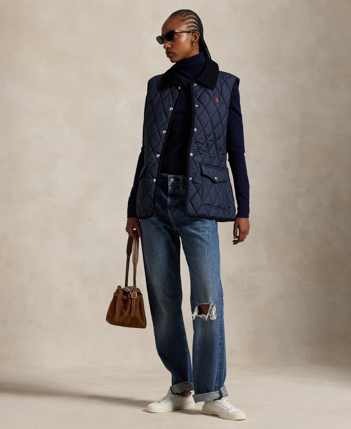 Polo Ralph Lauren Quilted Barn Jacket With Corduroy Collar In Blue