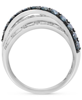 EFFY&reg; Blue & White Diamond Multi-Row Ring (1-1/20 ct.t.w.) in 14k White Gold