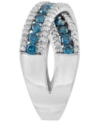 EFFY&reg; Blue & White Diamond Crossover Statement Ring (1-1/5 ct. t.w.) in 14k White Gold  