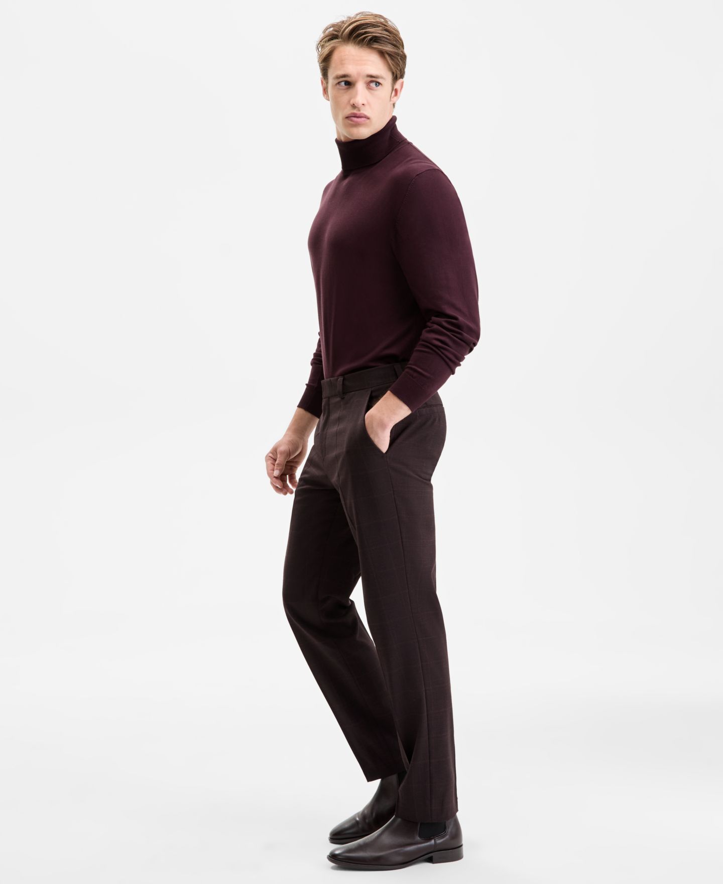 Мужские брюки Hugo Boss Modern-Fit Plaid Suit, цвет: Бордовый — фото 2