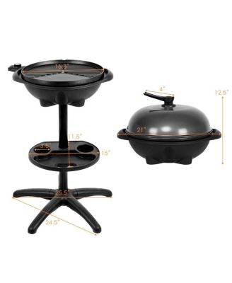 1350 W Outdoor Electric BBQ Grill with Removable Stand