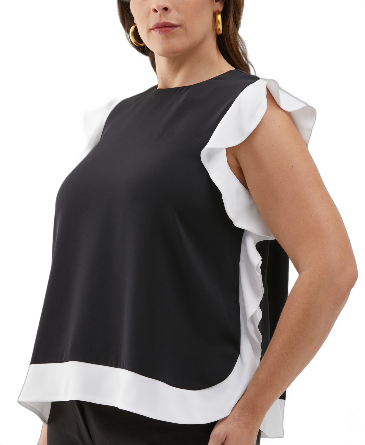 ELLA RAFAELLA PLUS SIZE FLOUNCE TRIM SLEEVELESS TOP 