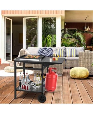 Movable Outdoor Grill Cart with Folding Tabletop and Hooks