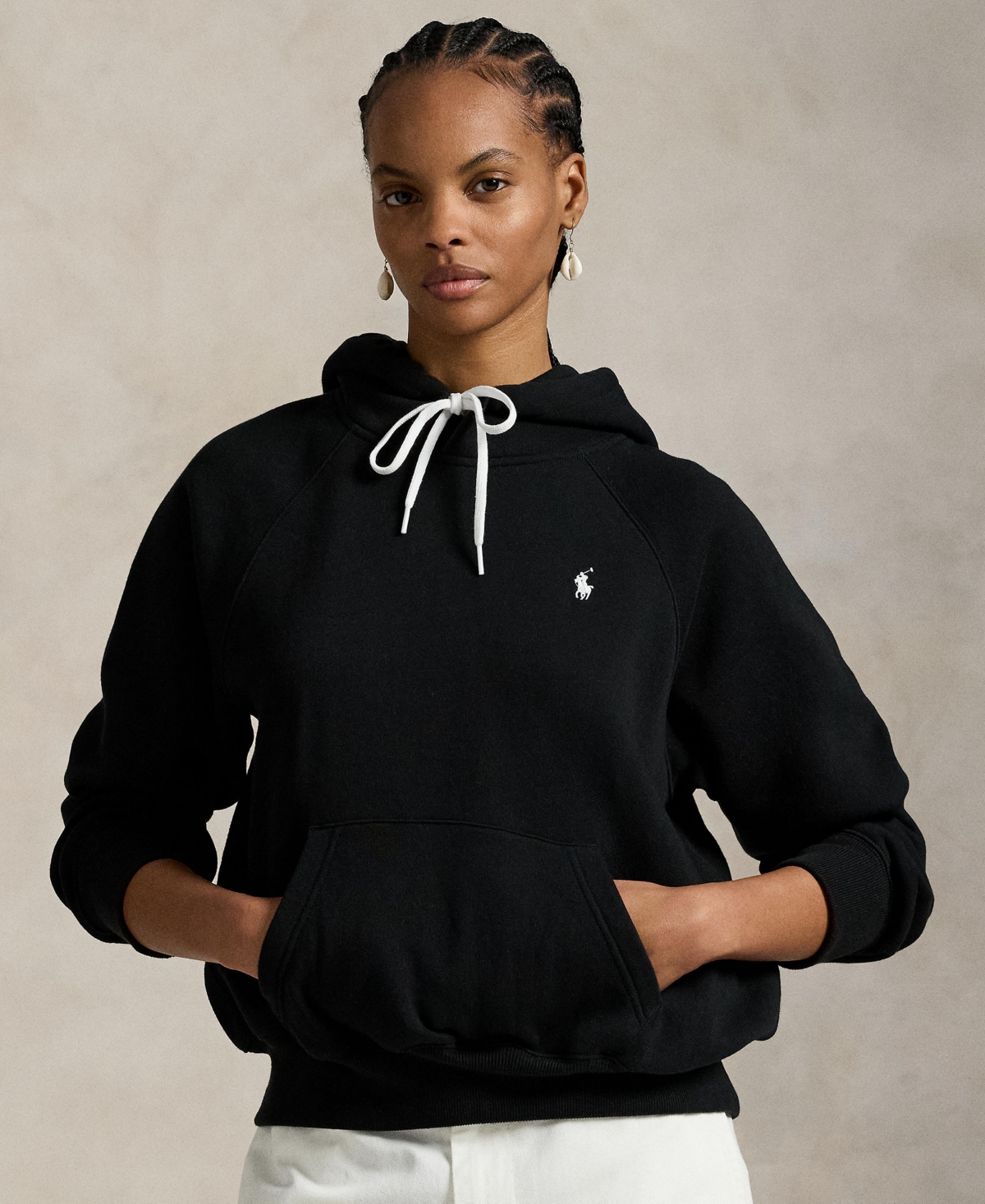 Polo Ralph Lauren Women's Shrunken Fit Fleece Hoodie Sweatshirt In Black
