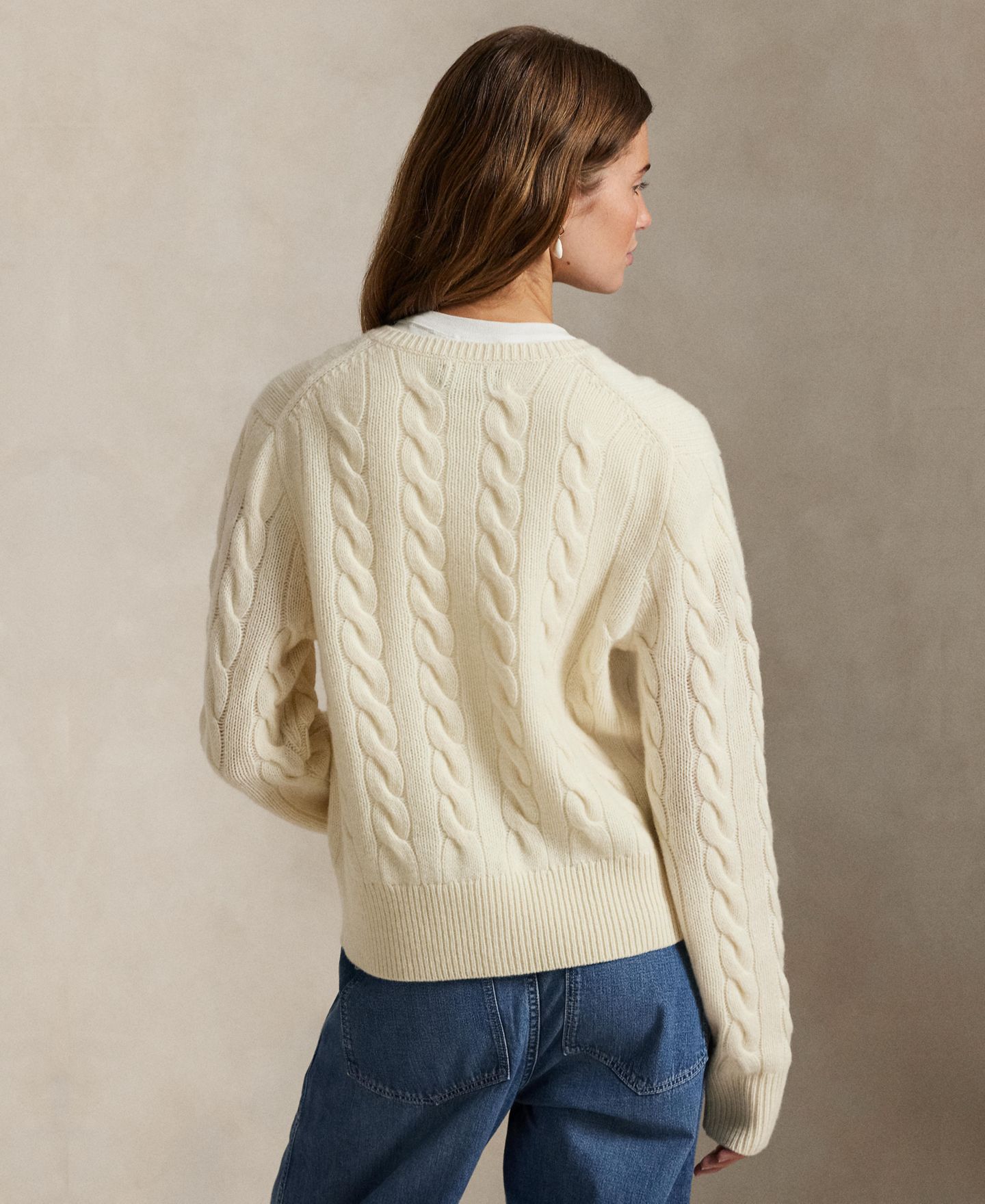 Женский кардиган Polo Ralph Lauren Cable-Knit Wool-Cashmere Cardigan, цвет: Кремовый — фото 5